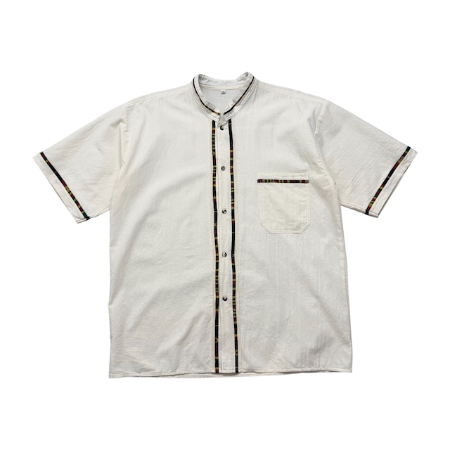 UNKNOWN COTTON RASTA TAPE BAND COLLAR SHIRT SIZE G (USED)