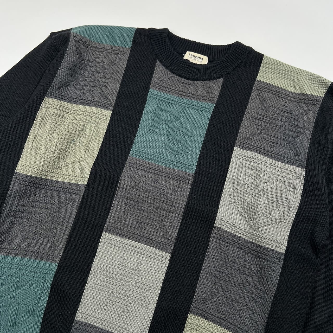 希少 renoma レノマ sports club チェック風 デザイン ウールニットセーター サイズ 48 /オールド/ビンテージ/ブラック