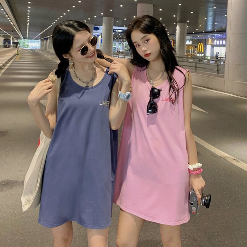 カラーノースリーブドレス サマールーズスリムスカート レッド 刺繍 大人ガーリー スウィート キュート カジュアル 夏物 萌量不足23697113058