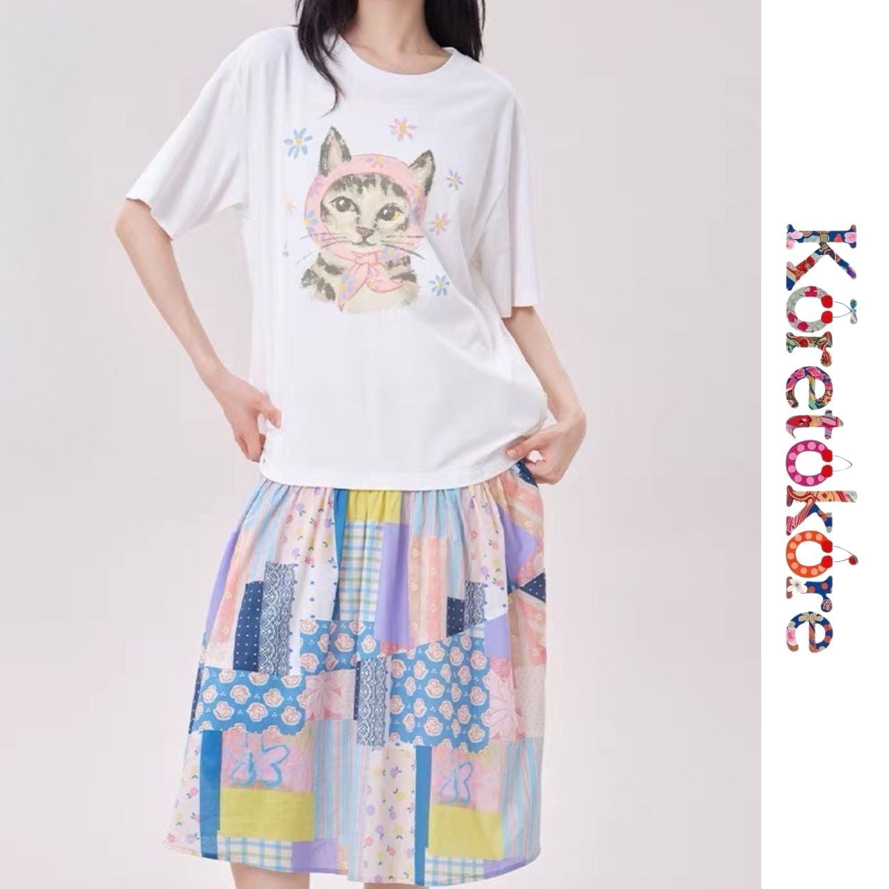 Pastel Kitten Patchwork Dress A1231