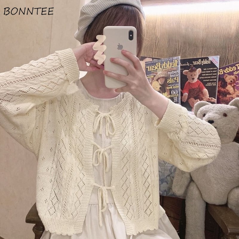 【新作】【送料無料】 レースアップジャケット女性中空アウトシンプルカジュアル入札オールマッチ春スタイリッシュエレガントデイリー居心地の良い韓国スタイルニットウェアベーシック 0257858289646