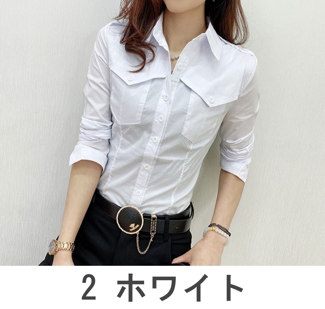シャツ ニットソー 白シャツ 白トップス 袖あり 長袖 襟付き ケーブル