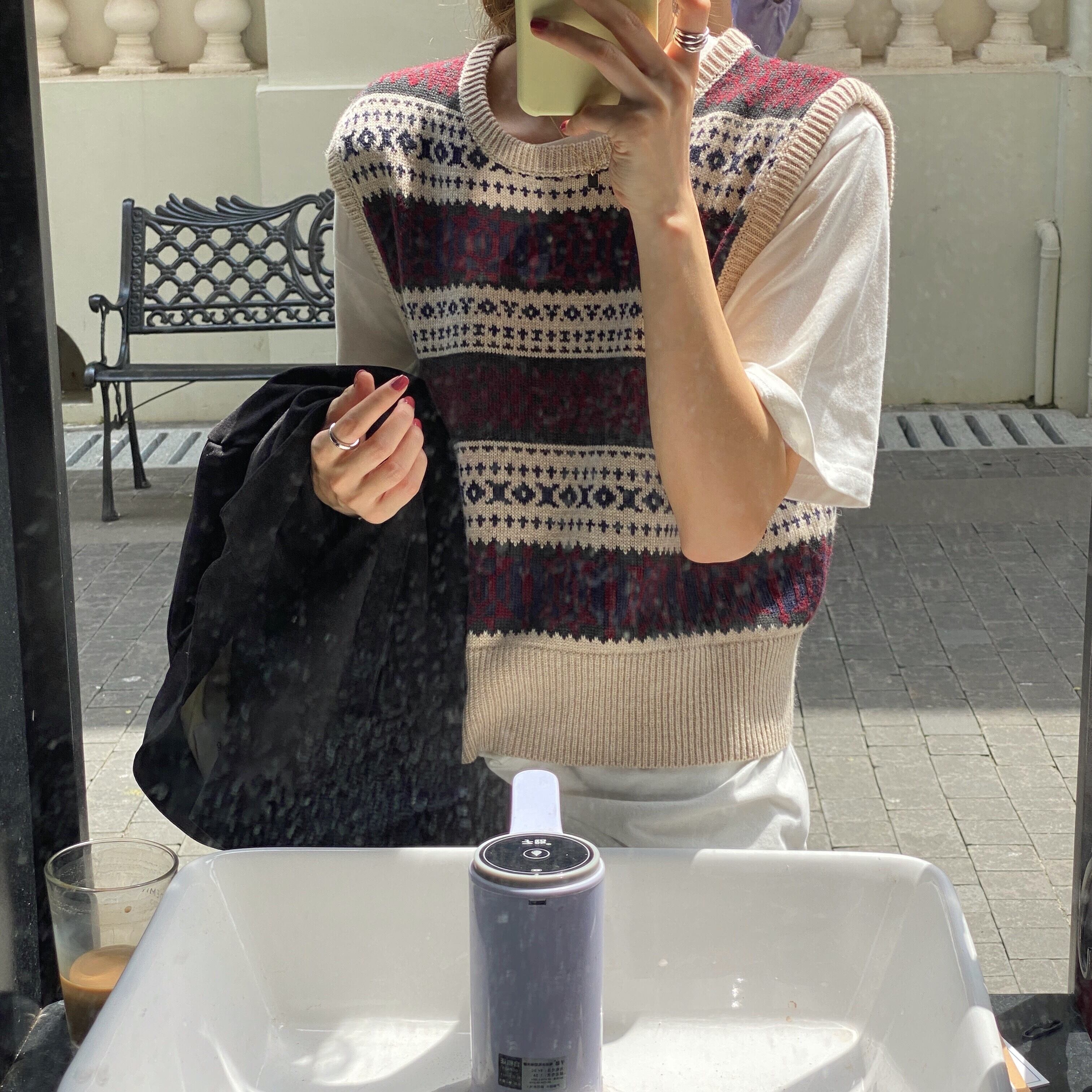 スタンダードニットパターンラウンドネックプルオーバー トップス レディース レトロ Oネック ビッグFスモールZ韓国38539904425