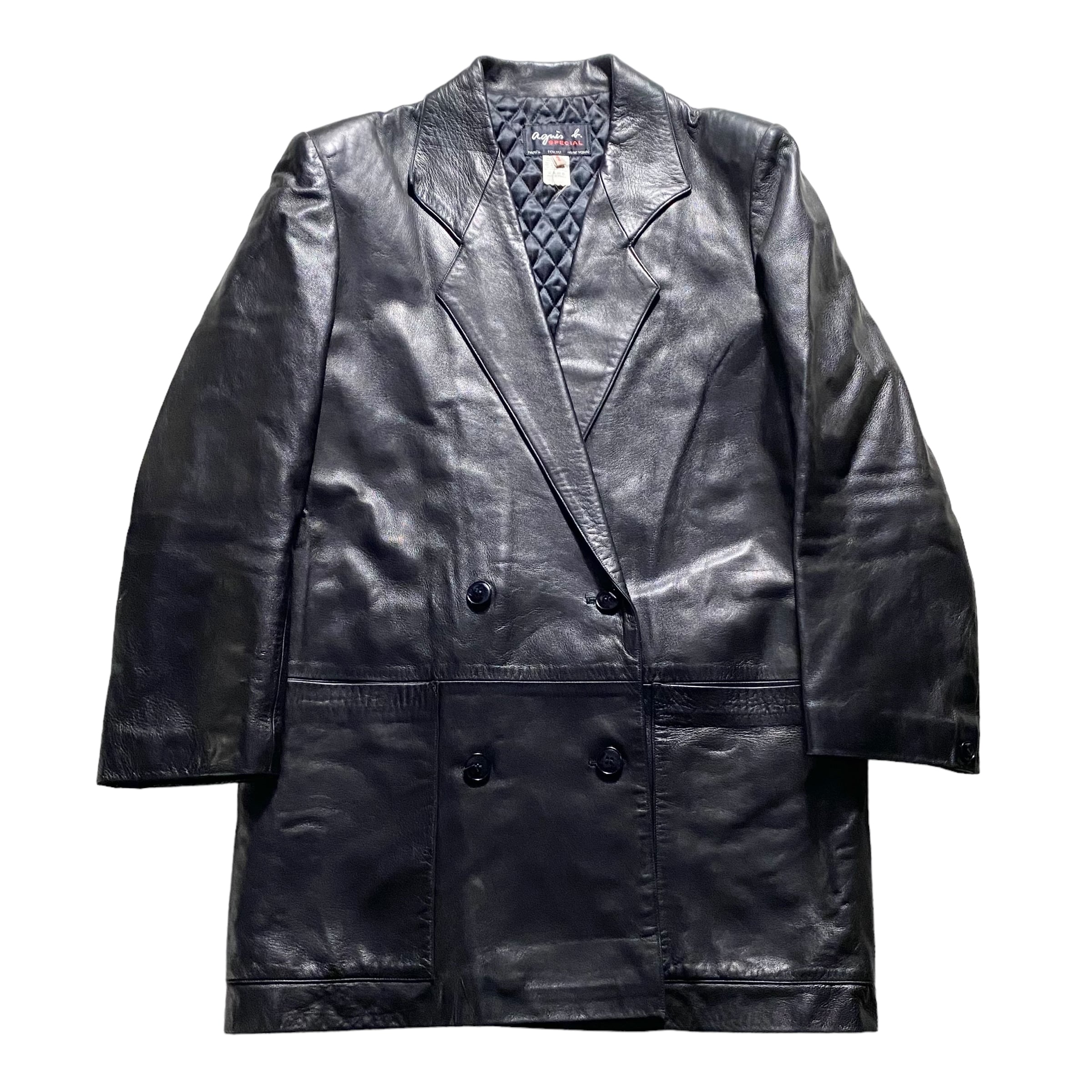 vintage AGNES B. “SPECIAL” black leather tailored coat | NOIR ONLINE
