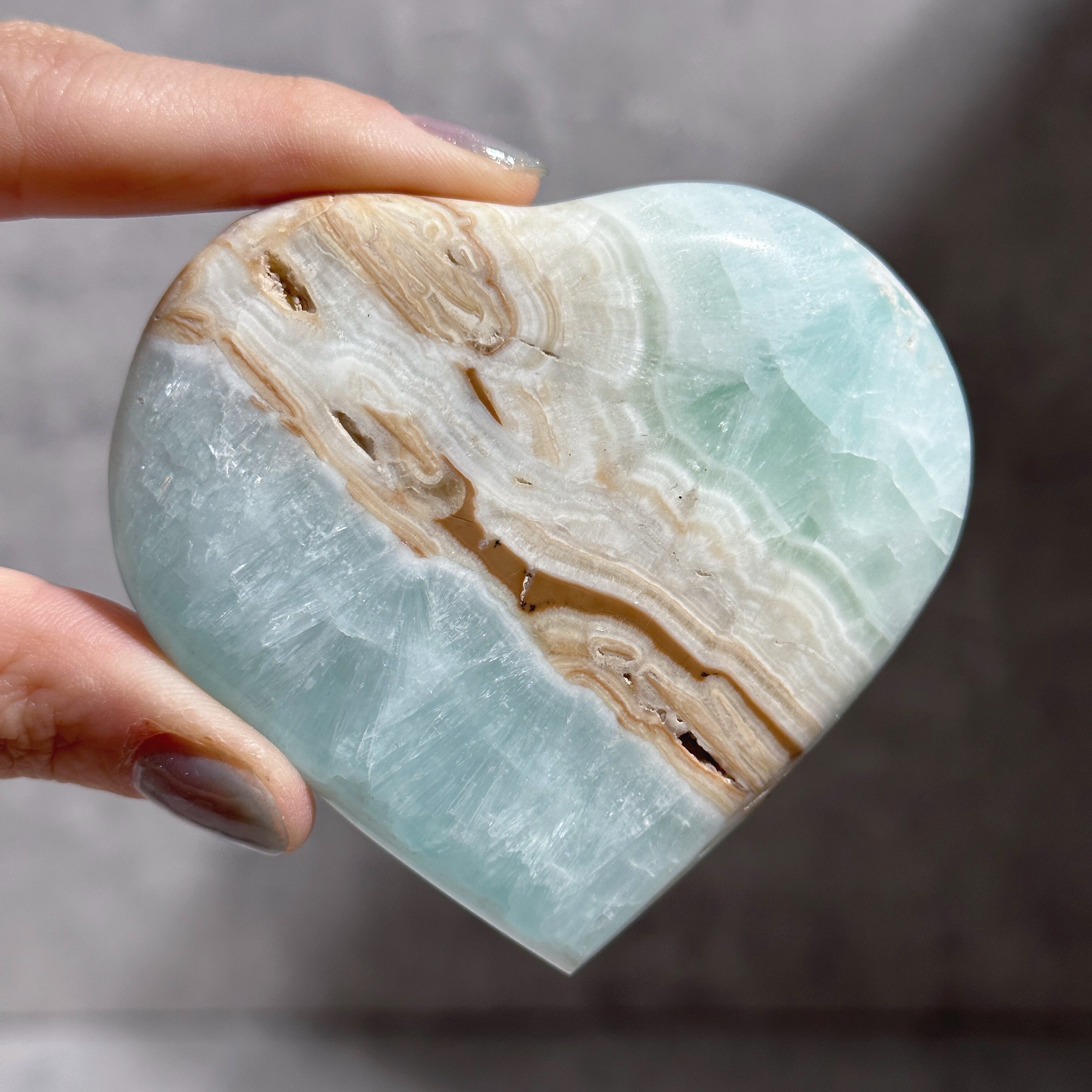 天然石】カリビアン ブルー カルサイト ハート 天然石】ブルーカル