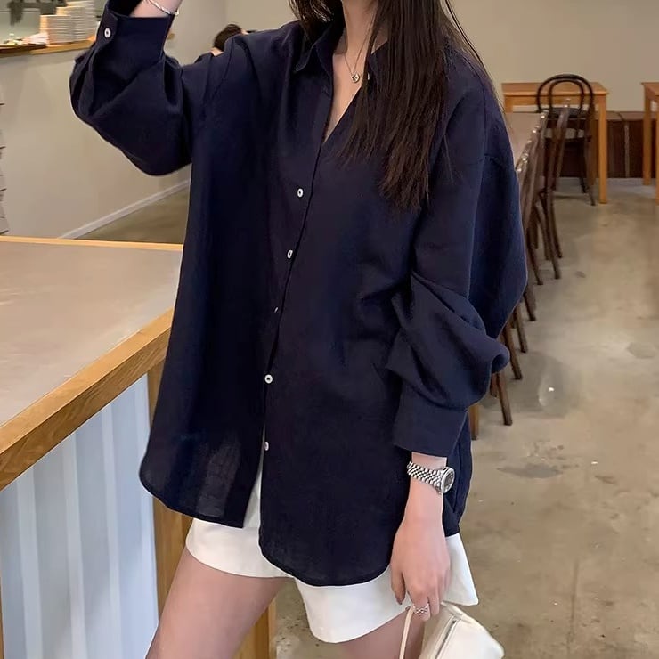 ボタンフロント 長袖 シャツカラー シャツ 2color ATO0241