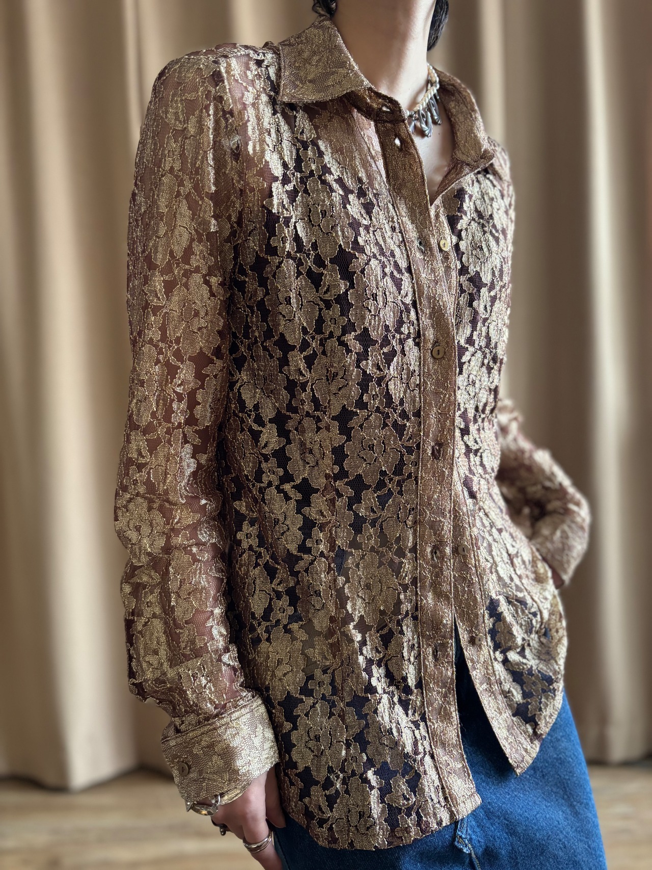 CHICOS gold lace shirt-5192-3