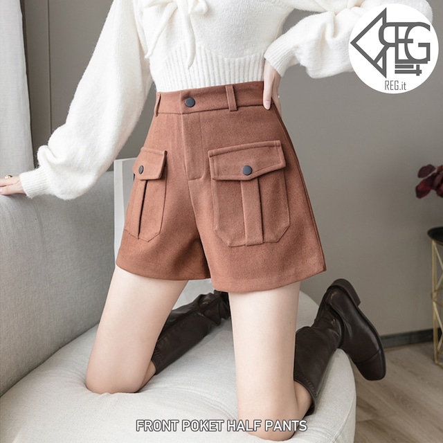 【REGIT】【即納】FRONT POCKET HALF PANTS 韓国ファッション ハーフパンツ 冬用ハーフパンツ かわいい S/S