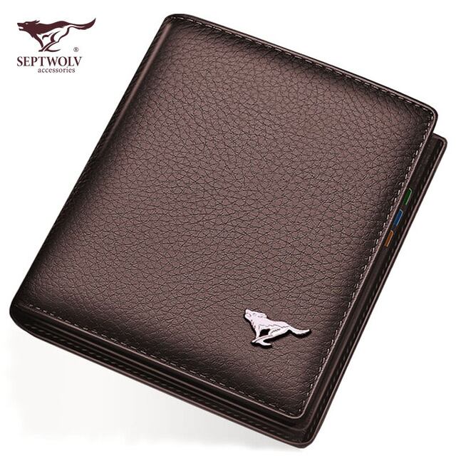 Septwolves 財布メンズショートフル本革 2023 新しい薄い純粋な牛革