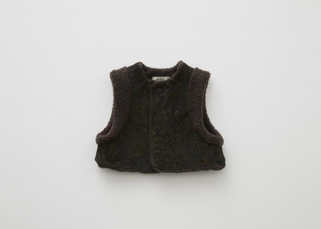 【 eLfin Folk 26AW 】 Paisly Boa Vest / dark brown