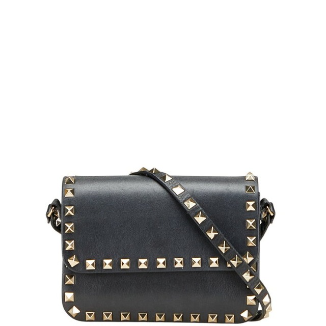 ヴァレンティノ ロックスタッズ ショルダーバッグ ブラック レザー レディース VALENTINO 【中古】