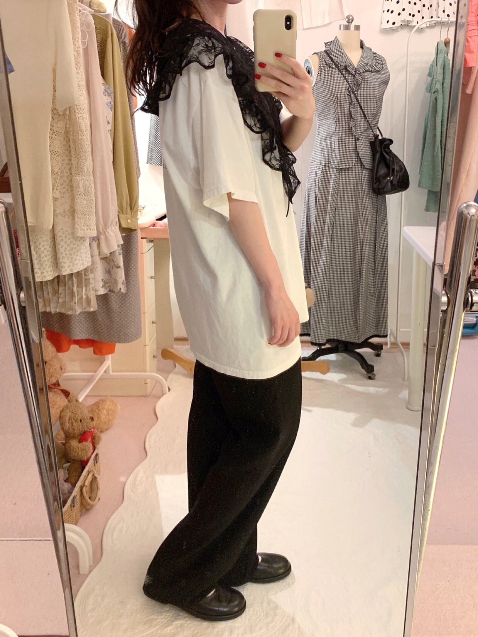 remake / black lace frill T