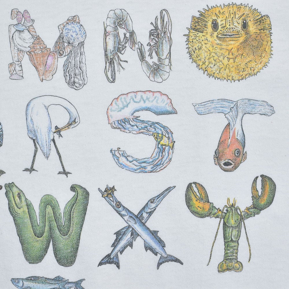 アルファベット 魚 Tシャツ 90s アート 90s 90年代 アート 騙し絵 魚 フィッシュ アルファベット