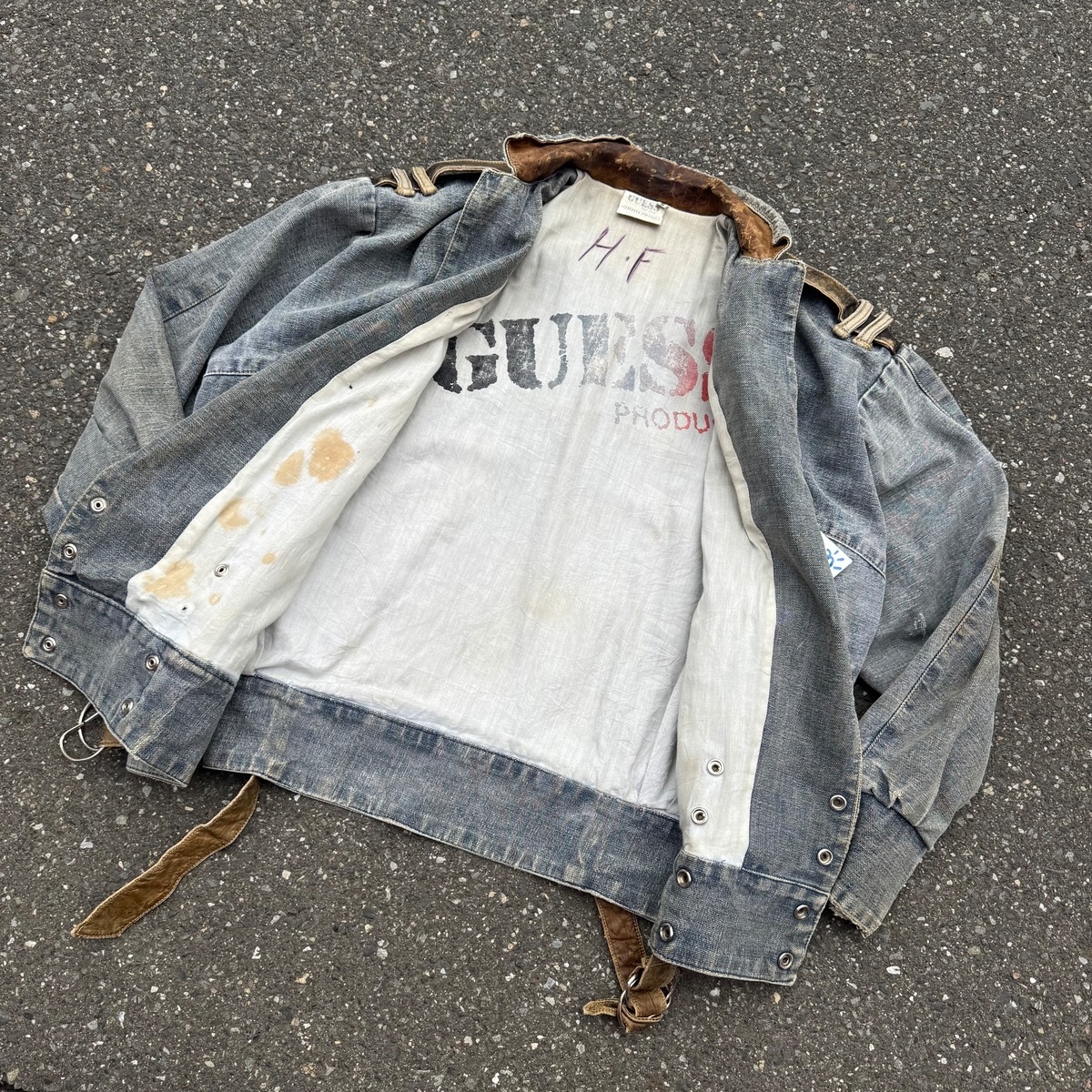 80-90s GUESS by GEORGES MARCIANO レザー切り替えWデニムジャケット 