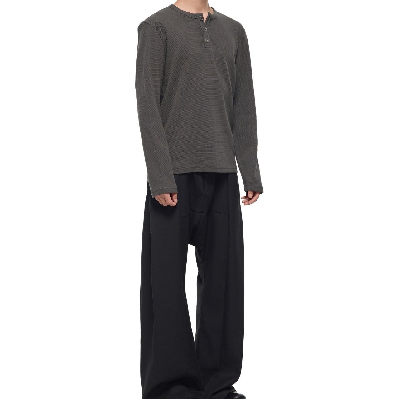 ワッフルヘンリーネックロングTシャツ　1179