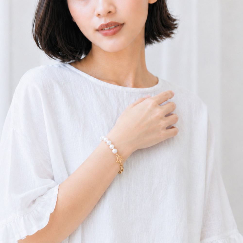 淡水パール ブレスレット / 7.0-8.0mm ポテト系バロックパールと