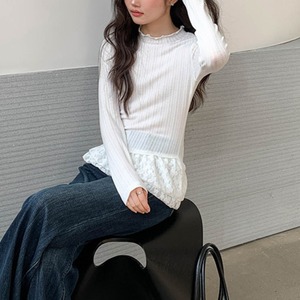 lace panel cut-and-sew top　J00500