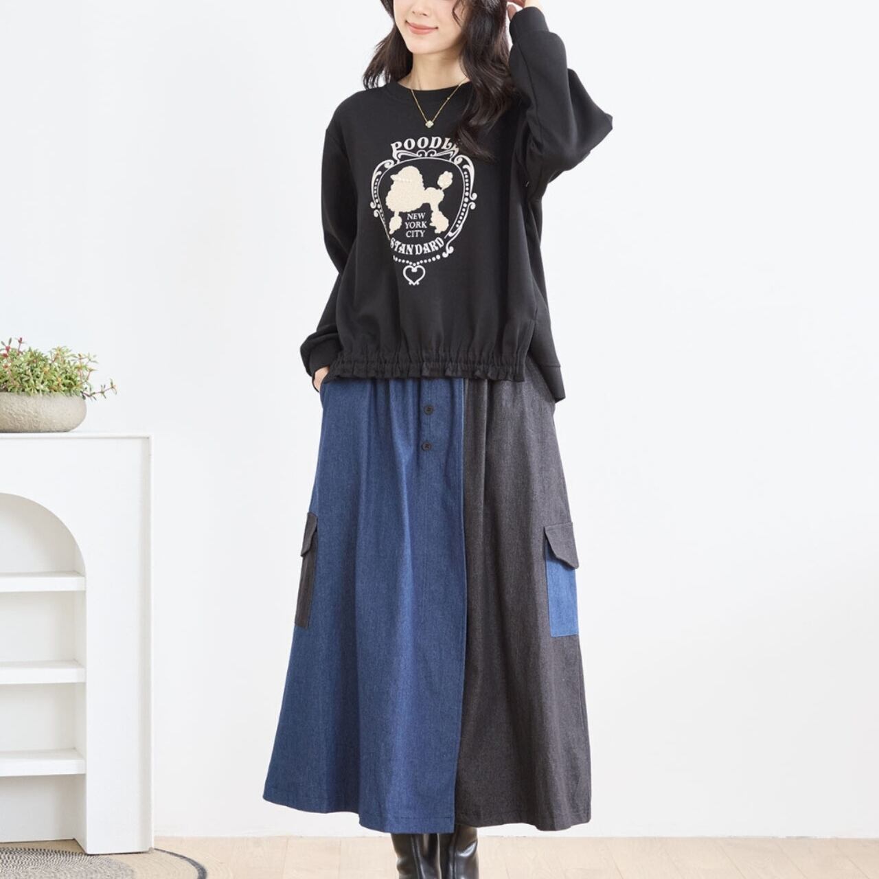 【美品】DIESEL デニム切り替えロングスカート フレアAライン 美品】DIESEL デニム切り替えロングスカート フレアAライン