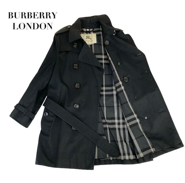 中古 バーバリー BURBERRY トレンチコート 黒 イングランド製 ベルト