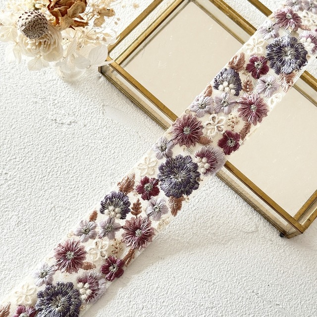 ファンタジック　[グレープパープル]　インド刺繍リボン　3416