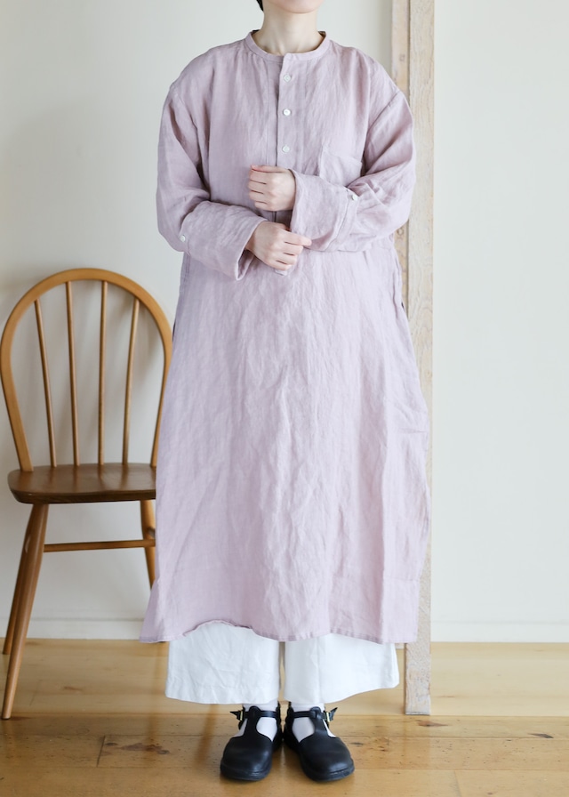 Vlas Blomme - Washed 60/1 Linen カフタンロングシャツ - Grayish Pink