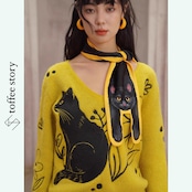 花咲く午後に佇む黒猫の庭ニット 《C0259》