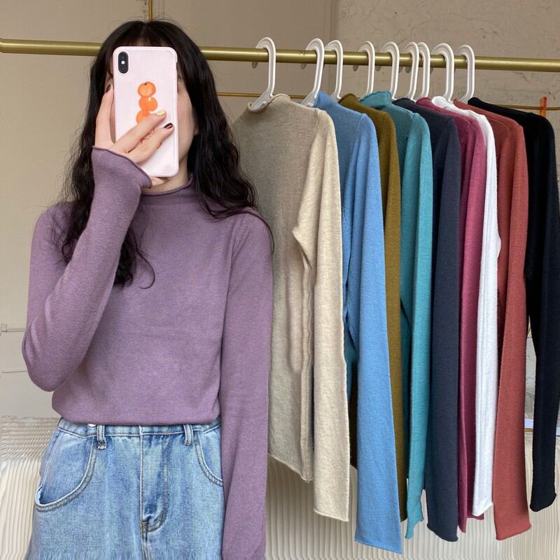 カラーシャツ スプリングオータムスリムTシャツ トップス ロング 春物 秋物 1号婦人25189708408