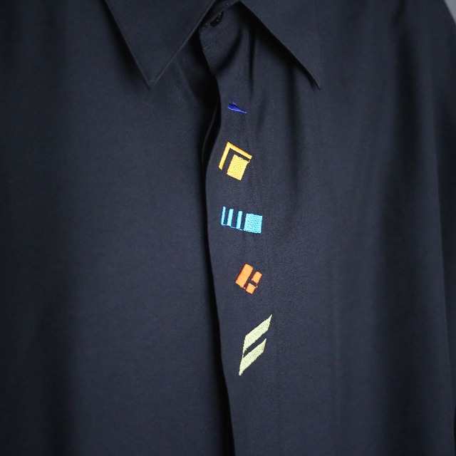 "刺繍" multi color embroidery fly-front minimal mode shirt