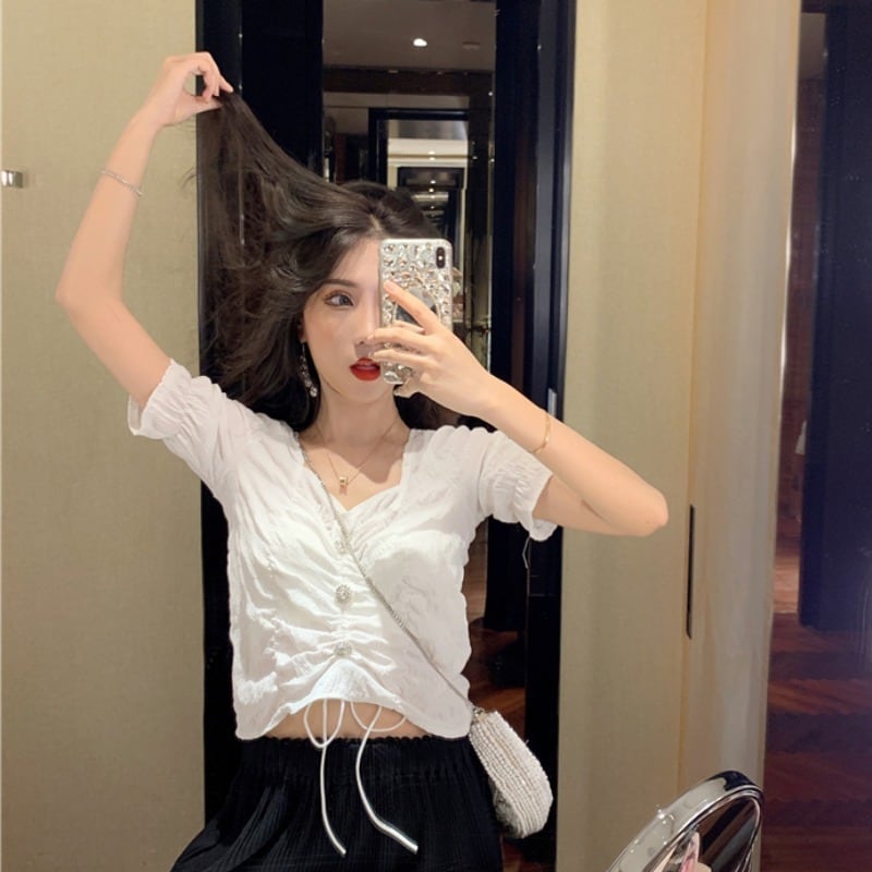 2020年夏のニュースタイルショートウエスタンスタイルスモールシャツトップデザインニッチシフォンシャツ女性半袖シャツ 1号婦人94139548915