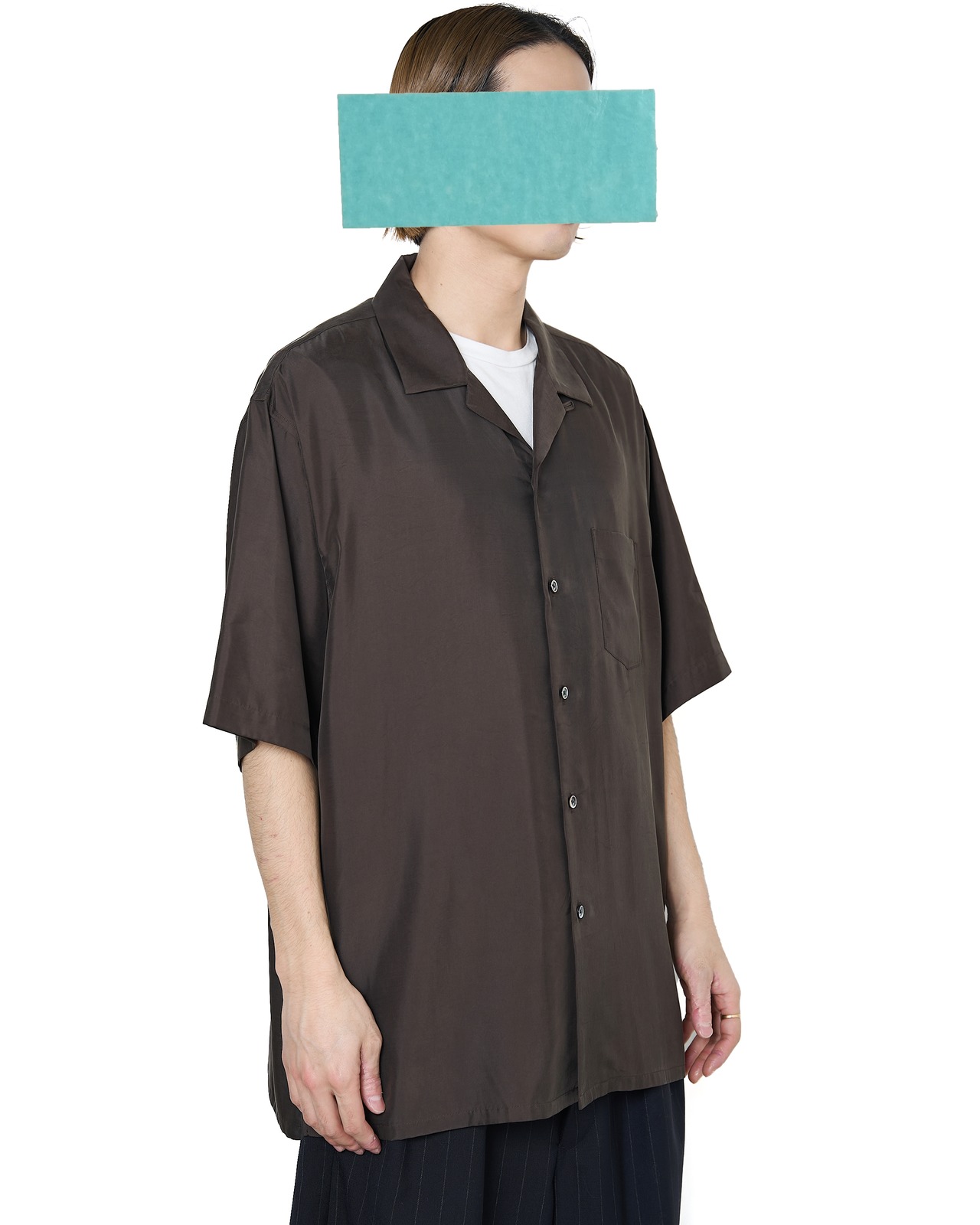 ssstein "CUPRO TWILL OVERSIZED OPEN COLLAR SS SHIRT〔DARK BROWN〕"