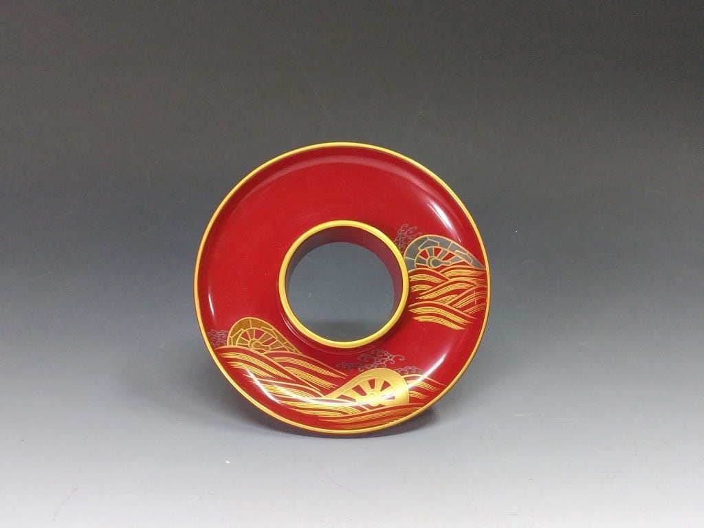 高級食器 木製本漆朱塗 波車蒔絵 天目台 1台 dbsy15275-y | こがん堂