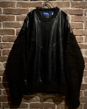【Caka act3】“SAXONY” 3D Knit × Leather Switching Vintage Loose Pullover