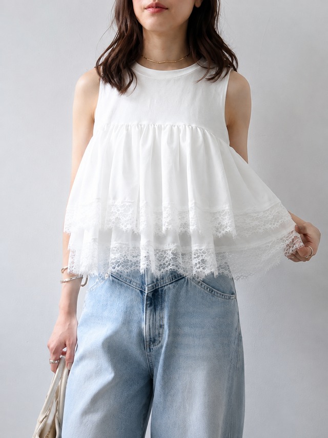 ミディレースフリルトップス