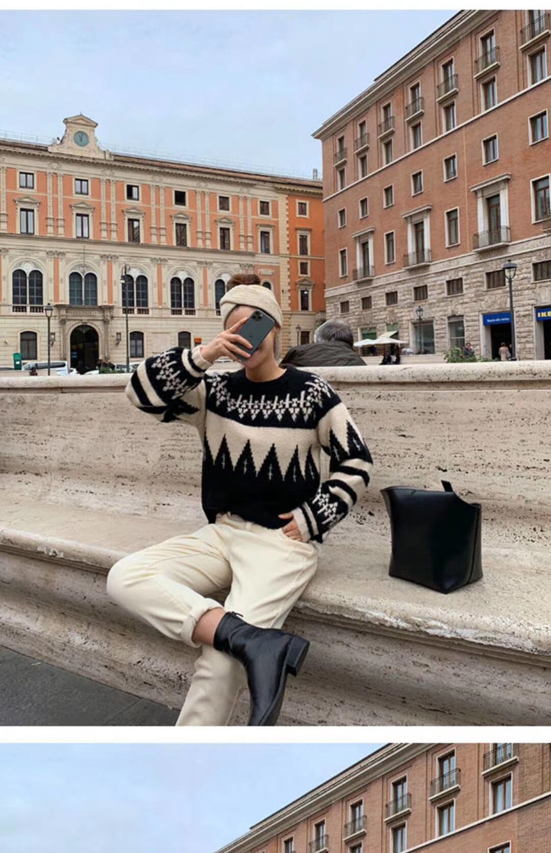 ラウンドネック柄ニットAJ1079−8060