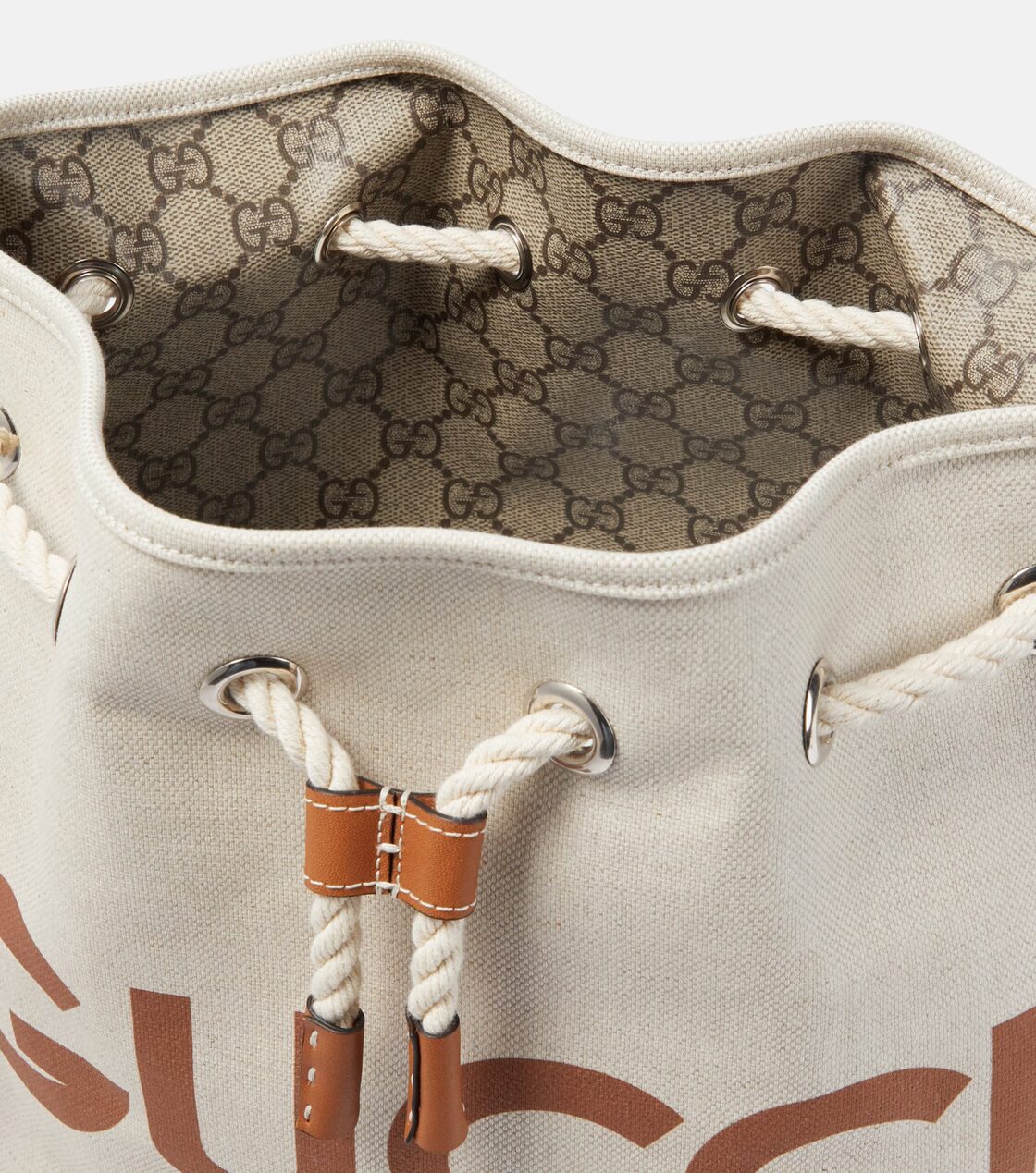 グッチ GG レザートリムの小さなバケットバッグ GUCCI】ロゴ入りレザートリムのキャンバスバケットバッグ | Pay ID