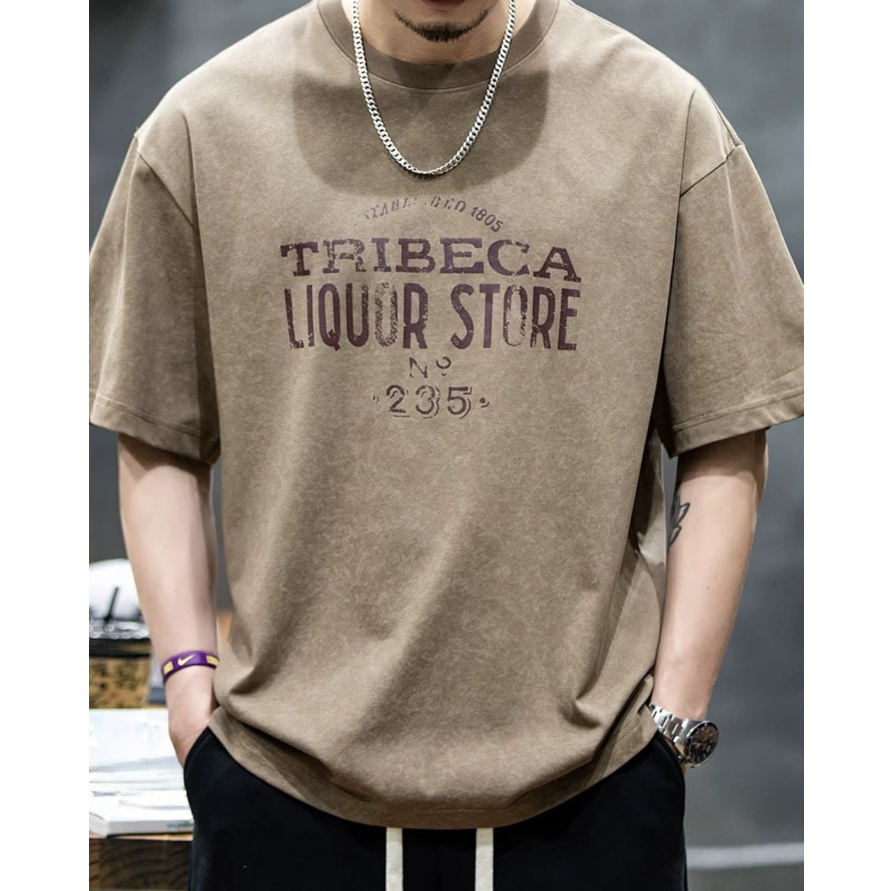 クルーネック プリント ボックスシルエットTシャツ 00320