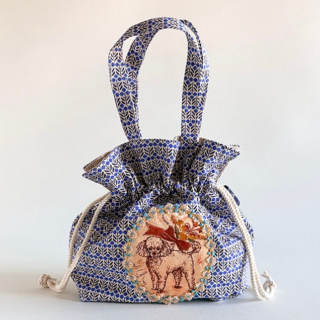 巾着ミニトートバッグ青色『プードル』