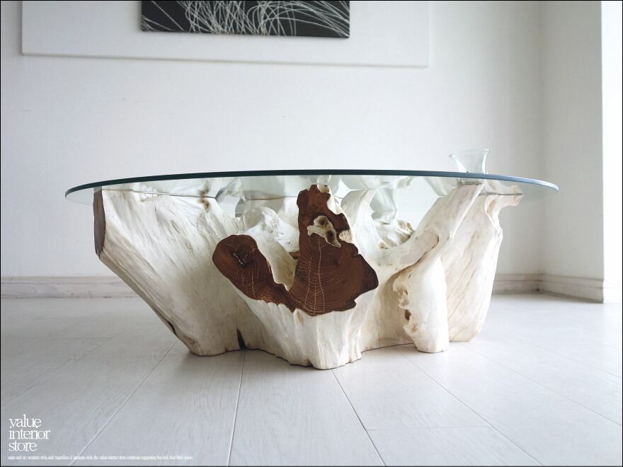 チークガラステーブルJ/1 総無垢 座卓 センターテーブル 新品 座敷机 プリミティブ リビングテーブル ナチュラル 一点物 三大銘木 約60.5kg