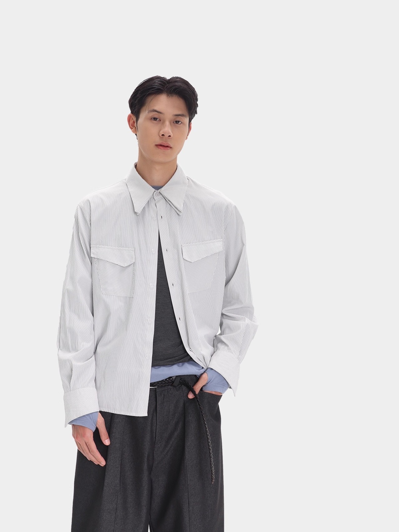 Nothingnoth 25AW Paper Collar Striped Shirt