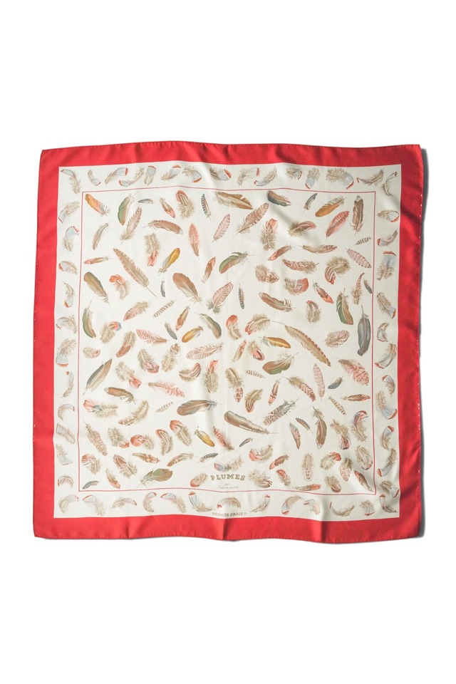 90's "HERMÈS" Carré 90 Silk Scarf Made in FRANCE — "PLUMES" (Design by Henri de Linarès / First Issued in 1953)
