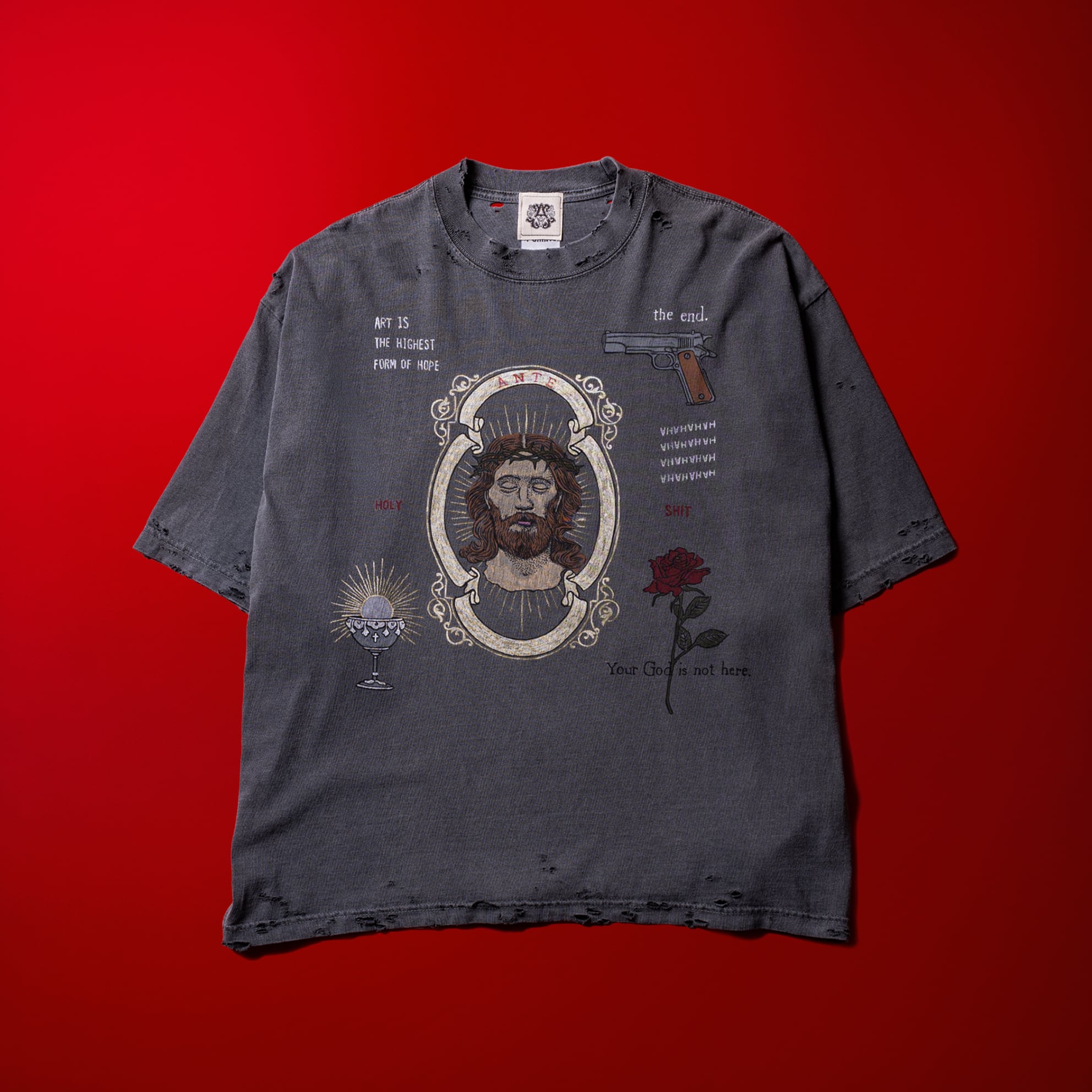 “rakugaki” hand paint harf sleeve t-shirt