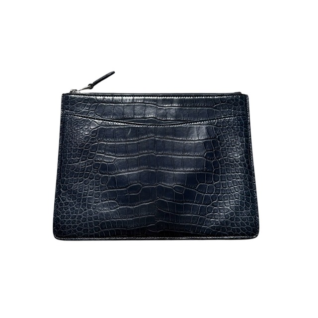 DUNHILL crocodile embossed navy leather clutch bag