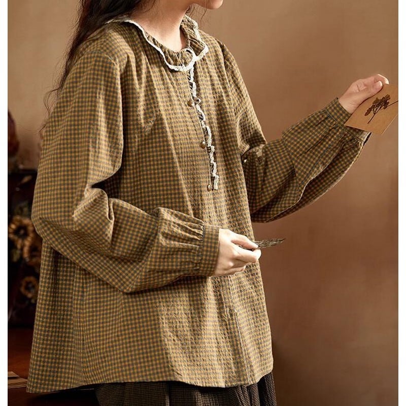 チェック柄レースシャツ M0154