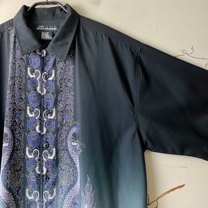 old black gradation color chinese print polyester shirt
