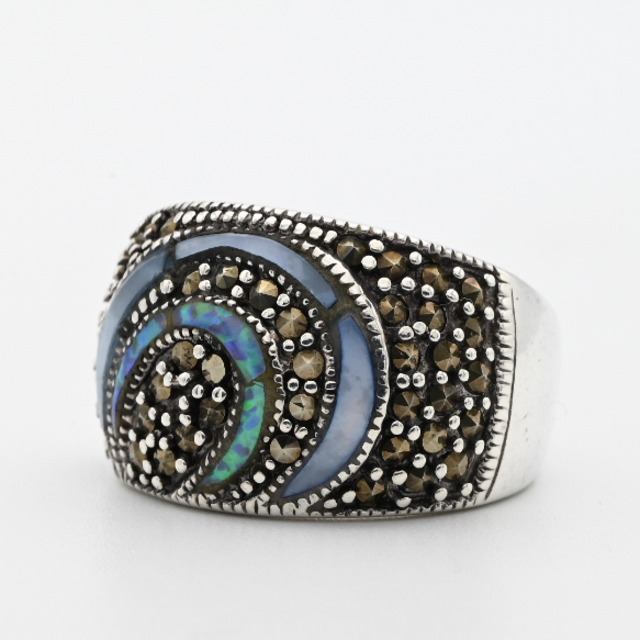 Marcasite / Blue Mother Of Pearl Accent Dome Design Ring #13.5 / Denmark