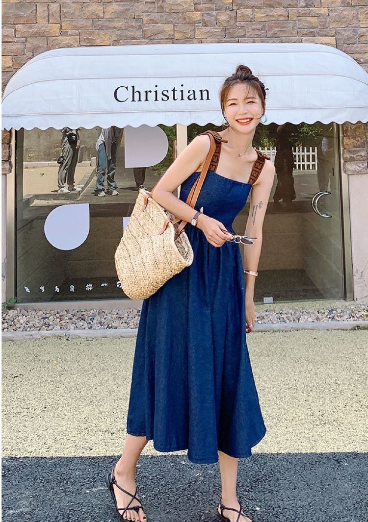 送料無料】 ワンピース ノースリーブ レディース 無地 シンプル デニム