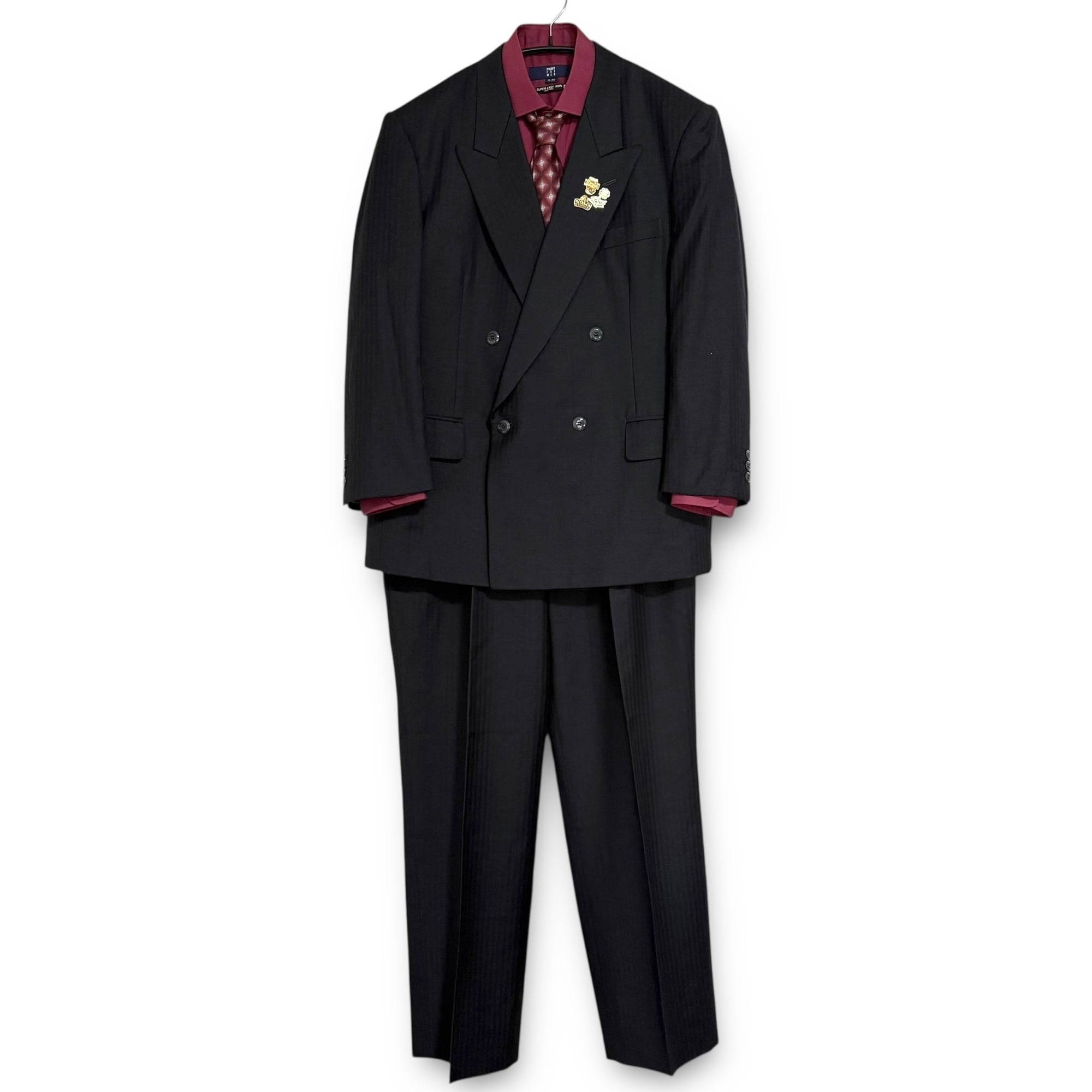 90s ダブルスーツ YSLネクタイ シャツ ピンズ 豪華5点セット 90s