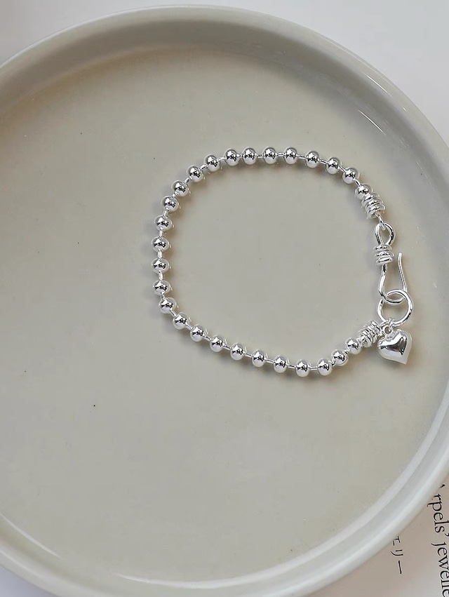 S925 Heart charm ball bracelet (B193-2)
