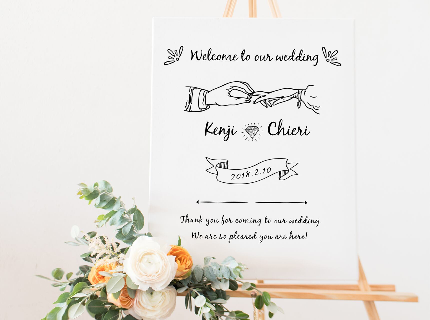 ちょっとレトロなウェルカムボード【マリッジリング】