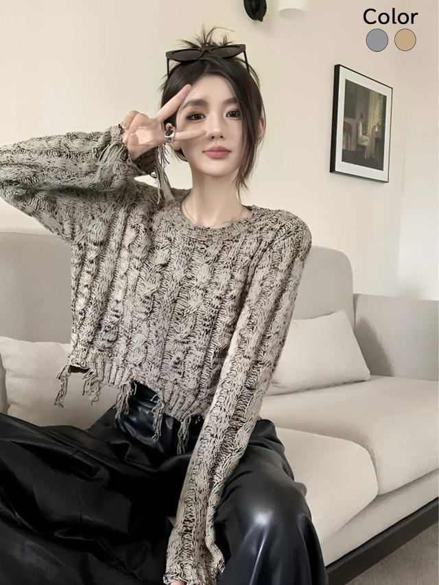 ダメージスリーブクルーネックセーター 2Color